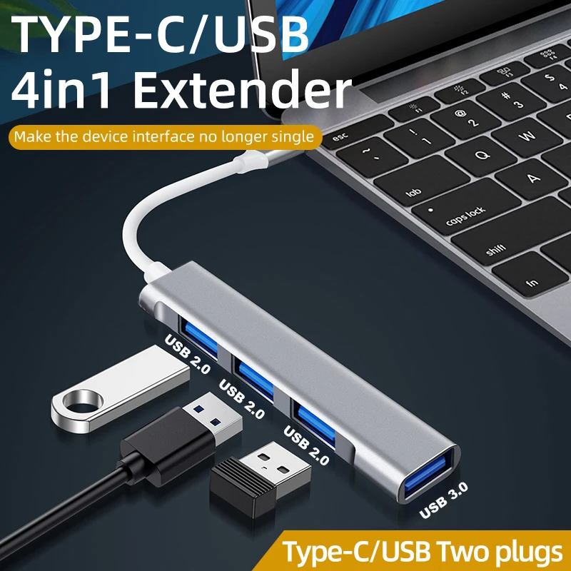 

4 In 1 Multiport USB 3.0 to 4 Ports USB 3.0 Aluminum Alloy HUB Adapter for Computer Transfer Data USB HUB adapter