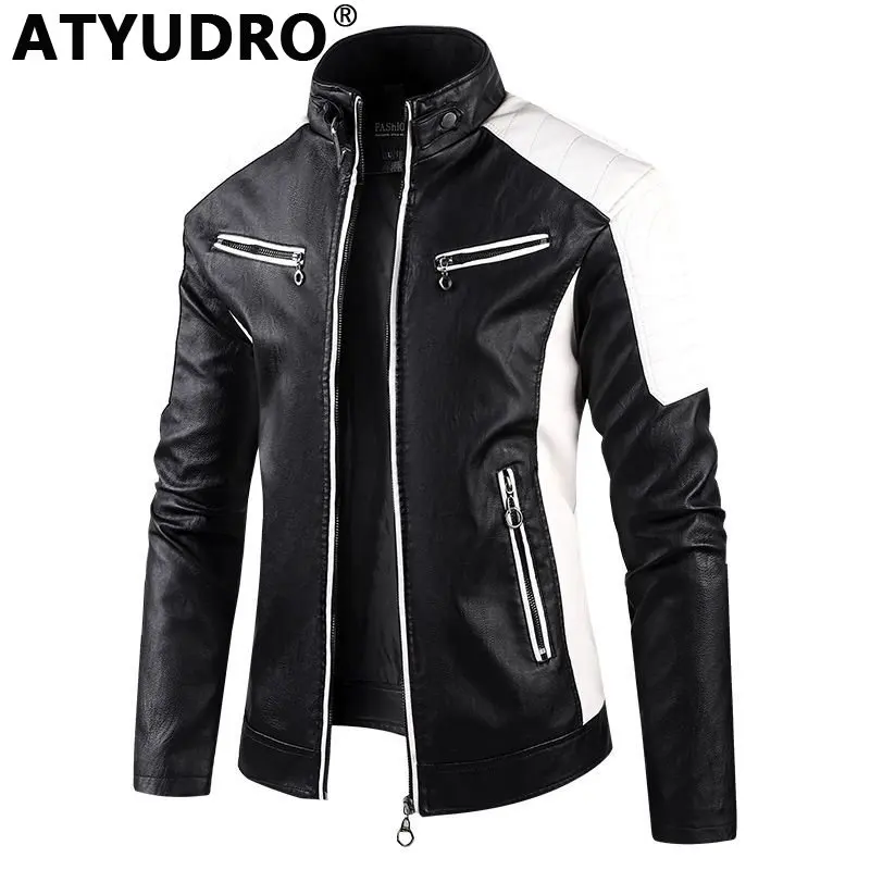 

Jackets Men's Clothing Coats Fashion Autumn Moto Biker Zipper PU Leather Outdoor Sport Outwear With Pocket Long Sleeve Winter