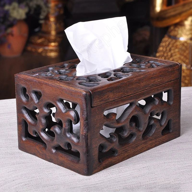 

Thai Vintage Solid Wood Tissue Boxes Southeast Asian Classics Wood Napkin Holder Living Room Desktop Carving Tissue Box Ornament