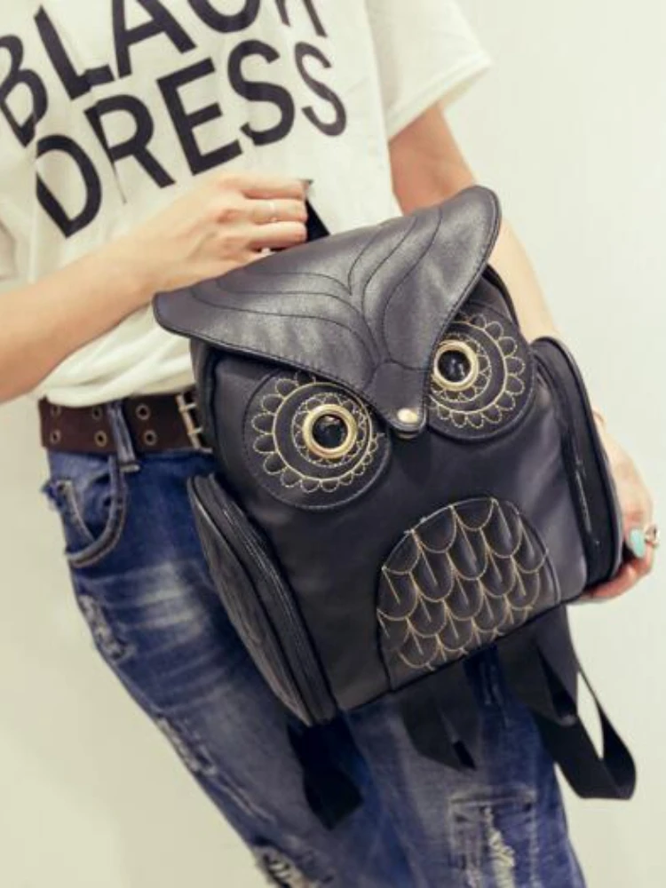 

1pcs/lot Cute Owl Fashion Backpacks Cartoon Owl Women Backpack Softback School Bags Teenage Black Backpacks for Girls