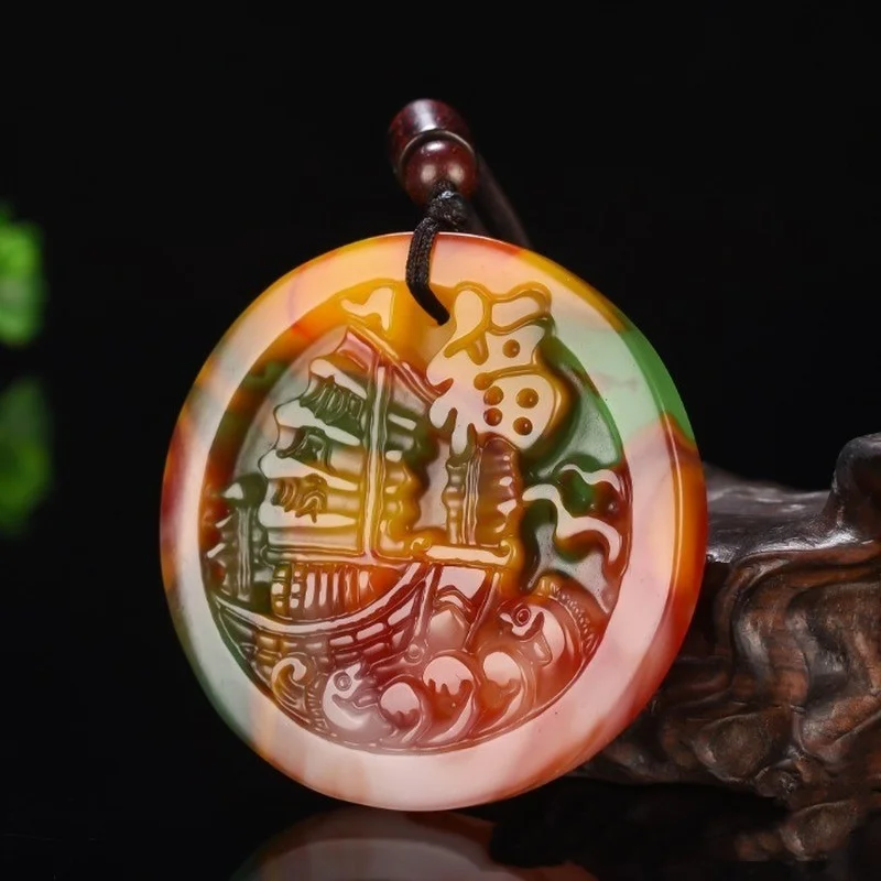 

Xinjiang Hetian Jade Smooth Sailing Pendant Colorful Jade Men and Women Sailing Safety Aid Business Pendant Sweater Chain