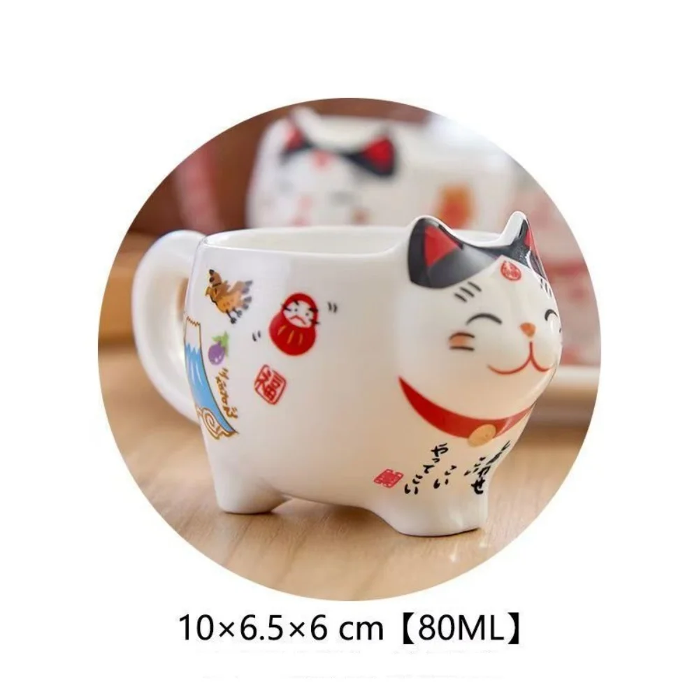 Фото Керамическая кофейная кружка Lucky Cat в японском стиле, 80 мл, мини-чашка для эспрессо с ручкой, фарфоровая чашка для чая Fortune Cat №4