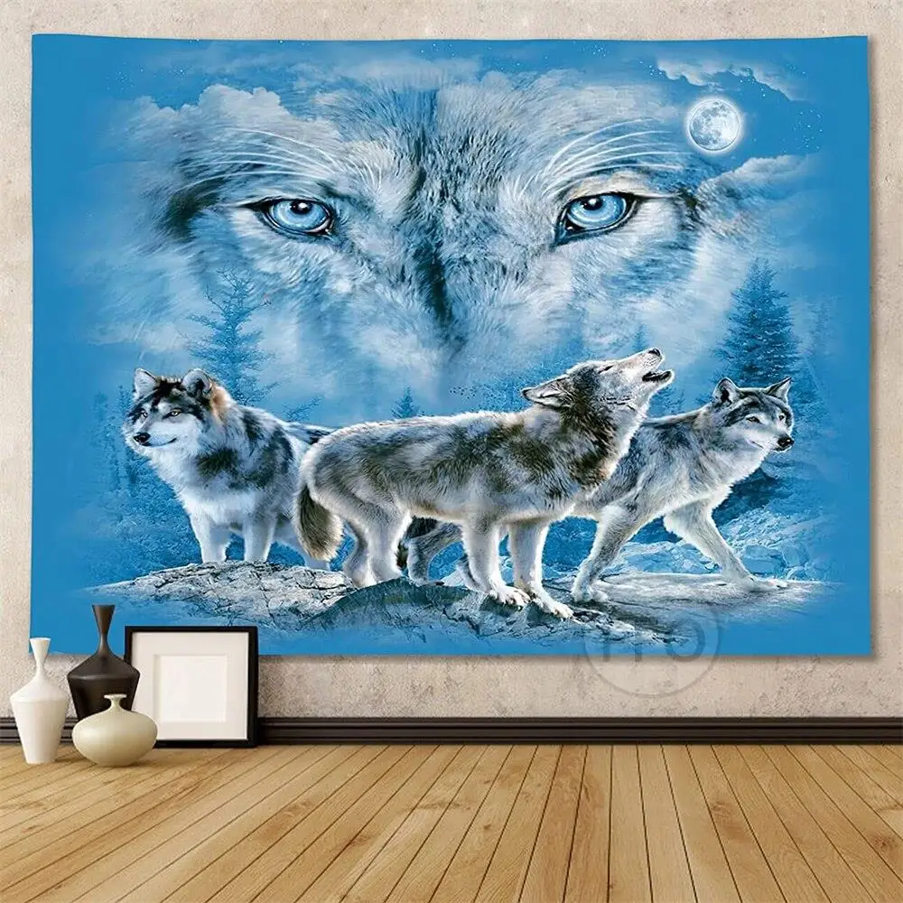 

Psychedelic Trippy Blue Wolf Tapestry Wall Hanging Animal Tapestry Art Room Decor Aesthetic Tapestries Decoration For Home