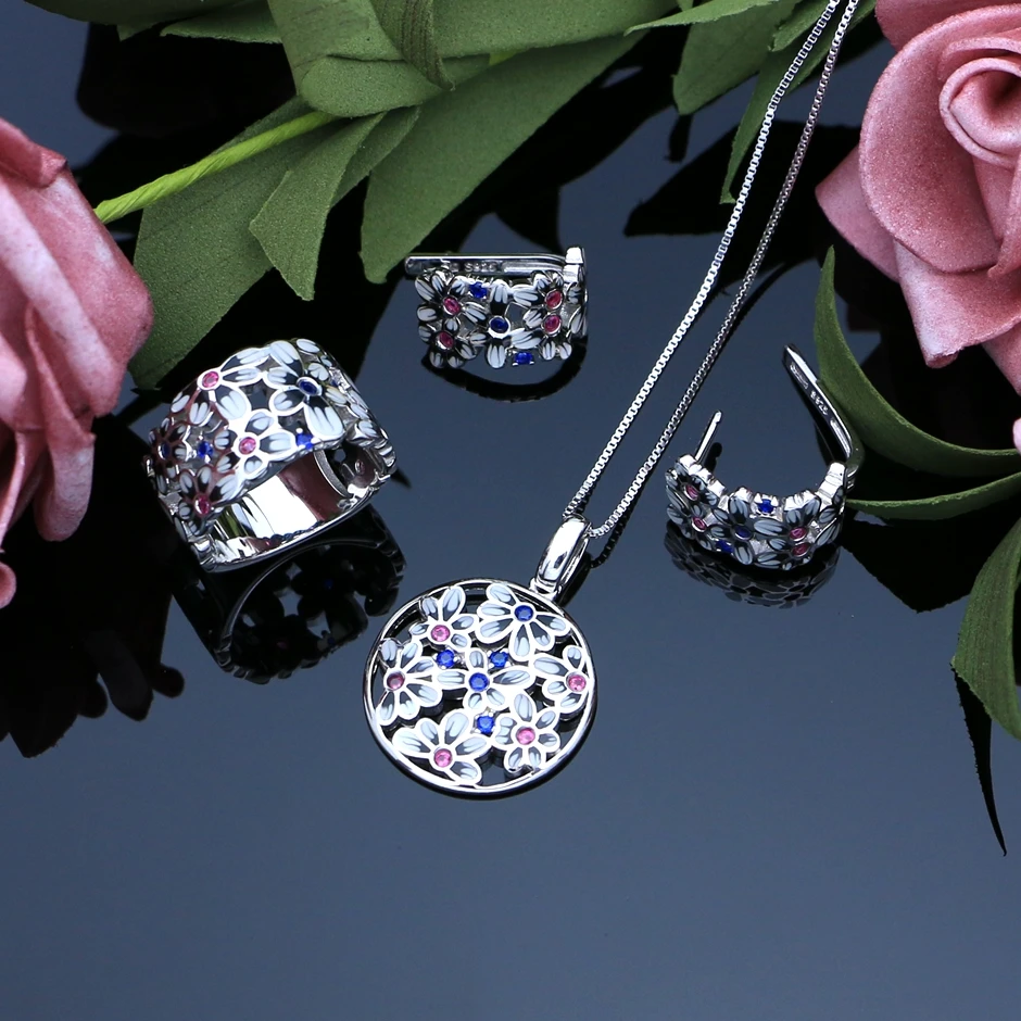 Комплект из колье серёг и кольца серебра 925 пробы |