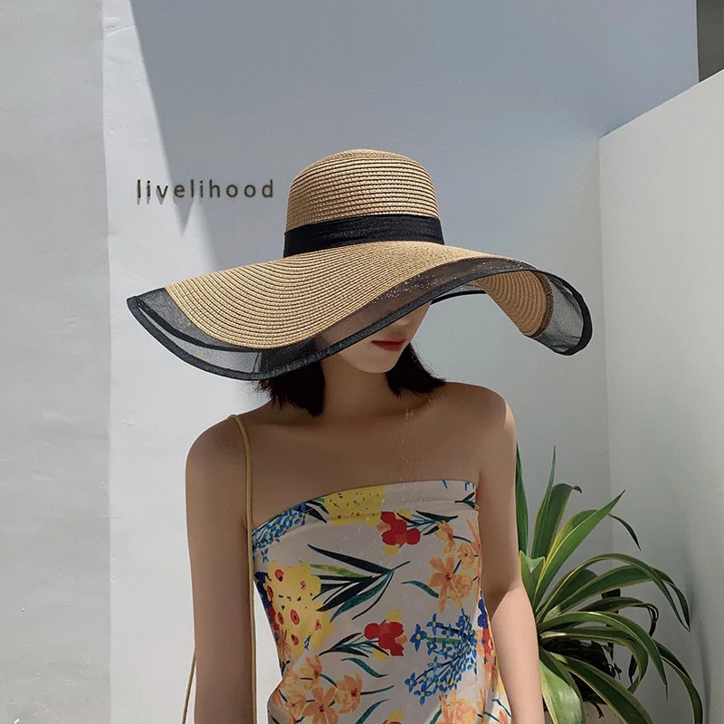 

Big-brimmed straw hat women's seaside travel beach hat summer new mesh big-brimmed sun hat ladies sunscreen cool hat