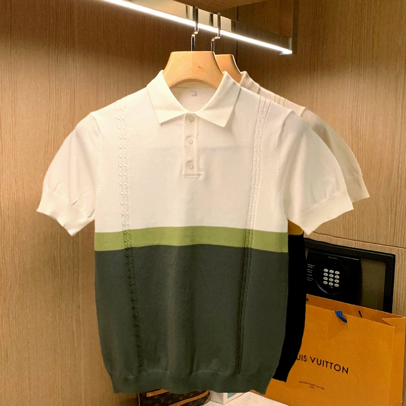 

Мужская Летняя Новинка 2022, облегающие вязаные футболки из вискозы, мужская повседневная рубашка с коротким рукавом, мужские рубашки поло, у...