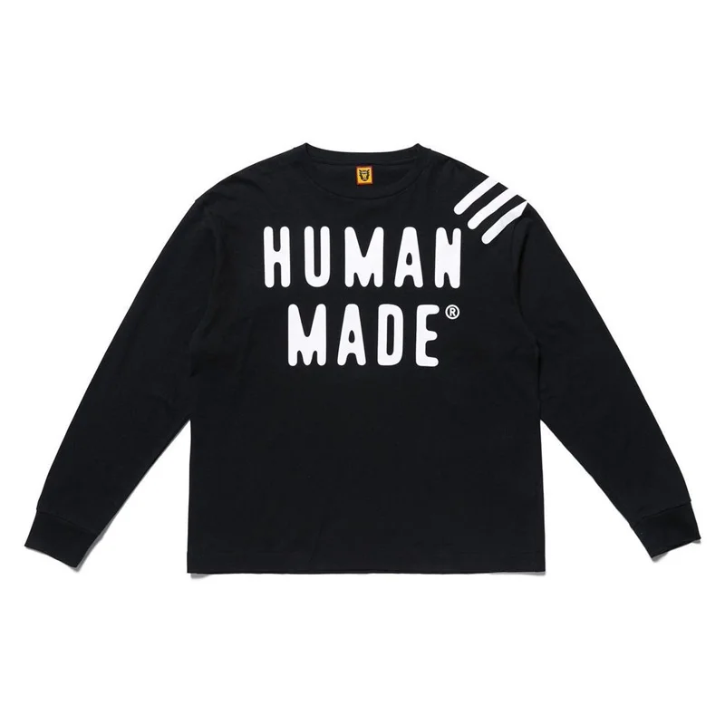 

Human Made Autumn And Winter Lettering Long Sleeve Men Women Lovers Round Neck Bottomed Shirt T-shirt