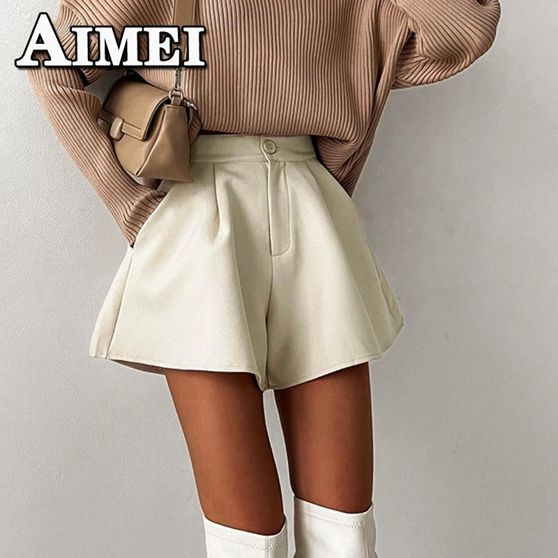 

Шорты женские с завышенной талией и широкими штанинами, повседневные свободные трапециевидные короткие штаны, однотонные модные офисные уличные брюки с карманами, на лето