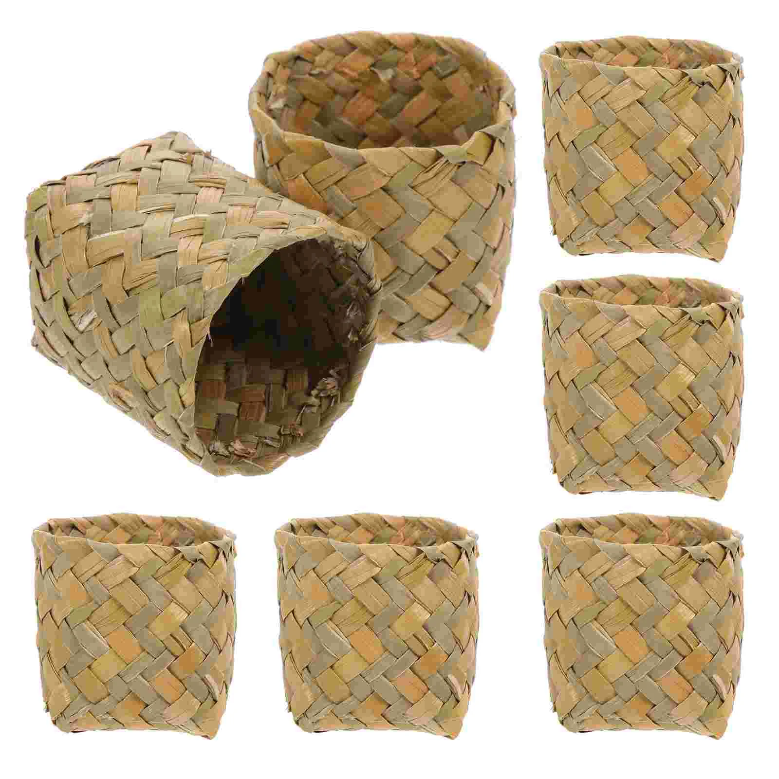 

10 Pcs Flower Girl Gift Candy Box Portable Holder Wedding Wicker Basket 6x6cm Case Straw Bride