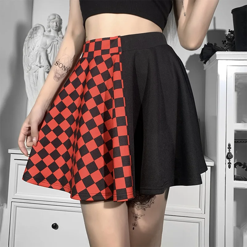 

ZELI Sexy Plaid Patchwork Skirt E Girl Grunge Y2K Club Wear Punk Skirt Gothic Plaid A Line Mini Skirts Harajuku Streetwear Skirt