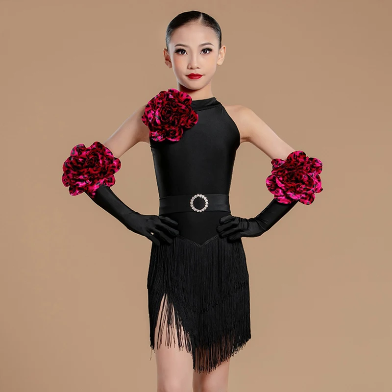 2024 детская одежда для латинских танцев платье с бахромой комплекты костюмов