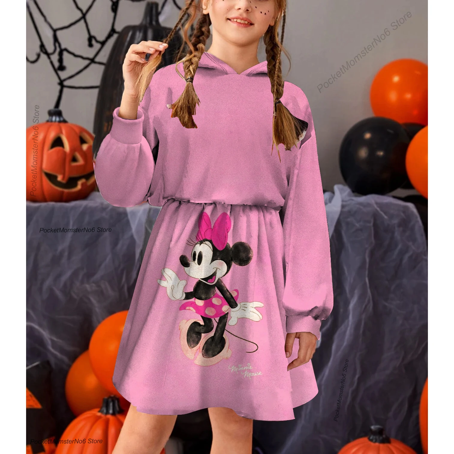 

Disney autumn and winter new children's clothing casual hoodie sweater dress print princess dress Mickey Minnie cartoon