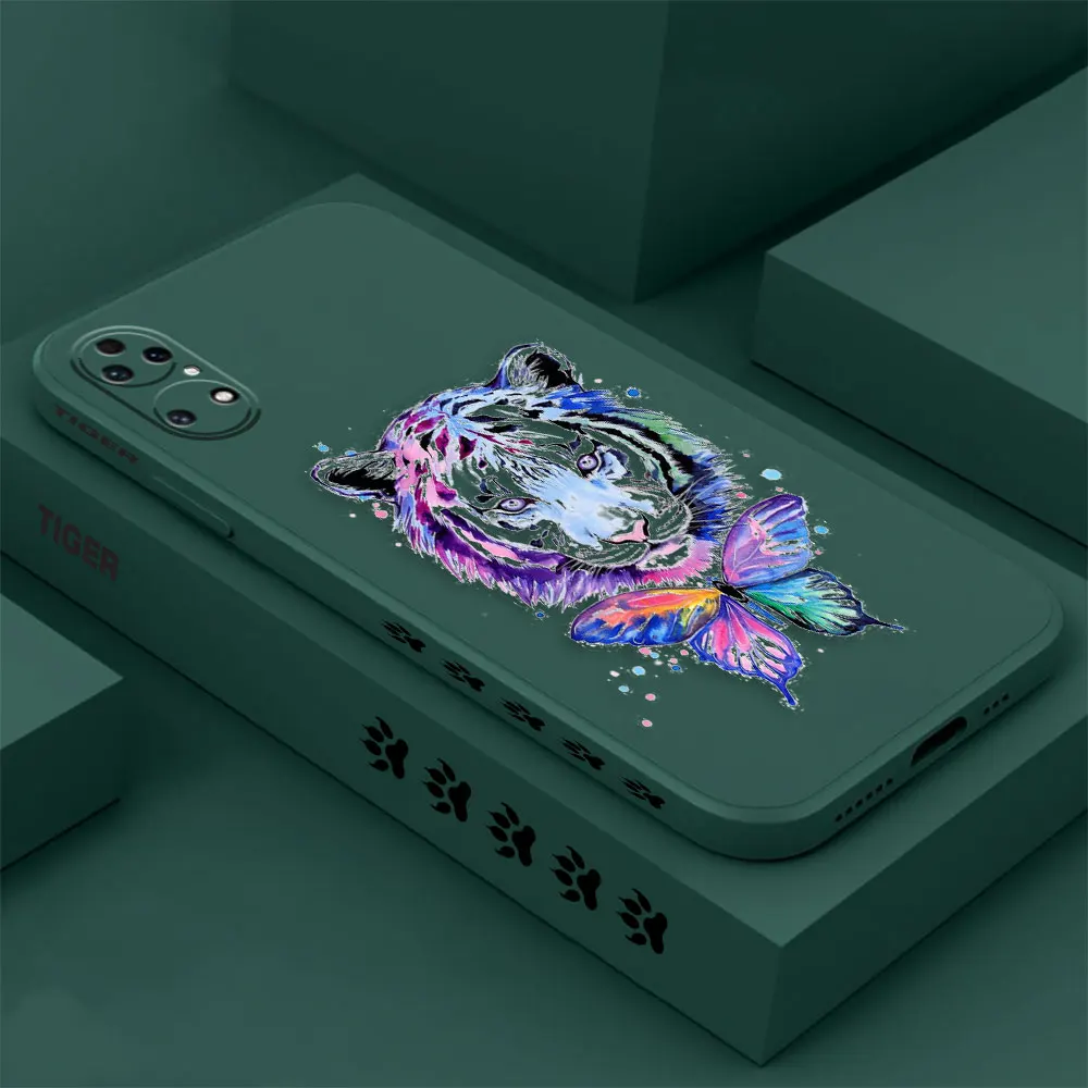 Fantasy Tatercolor Tiger Phone Case For Huawei P60 P50 P40 P30 P20 Mate 50 40 30 20 20X 10 Colour Liquid Silicone Cover Funda