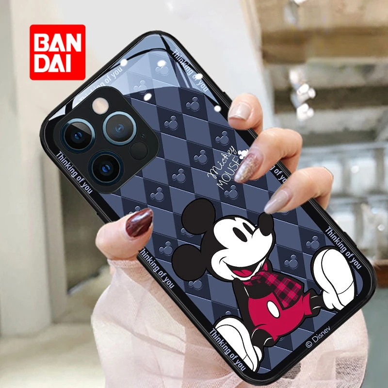 

Bandai Disney Glass Phone Case for iPhone 13 13Pro 12 12Pro 11 Pro X XS Max XR 7 8 Plus Cartoon Cover Trend Kawaii Soft Fundas