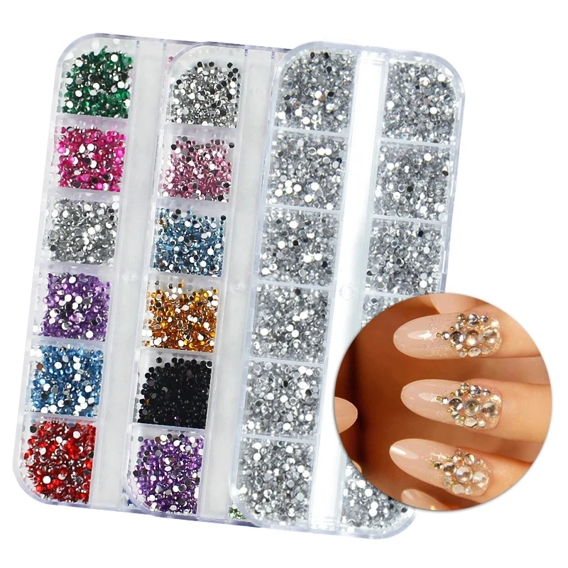 

1 Box Colorful Nail Art Flat Back Crystal Rhinestone Mixed Color Dazzling Diamonds Strass Manicure 3D Charms DIY Tips Decoration