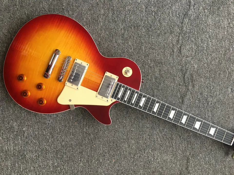 

Free shipping Custom shop ebony fretboard fret binding 1959 R9 Tiger Flame electric guitar Standard 59 electric guitar