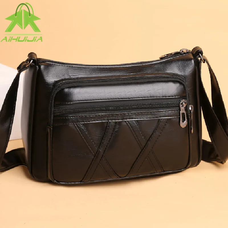 

Fashion Solid Crossbody Bag for Women New Casual Pu Leather Shoulder Bags Large Capacity Multi-zipper Mother Top-handle Handbag