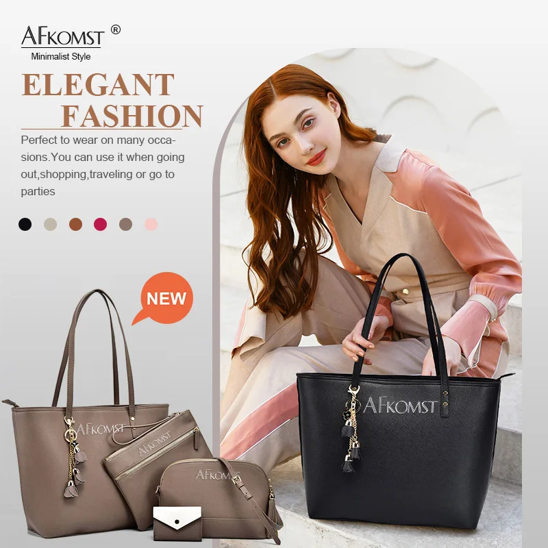 AFKOMST Women Faux Leather Tote Shoulder Bag Large Capacity Casual Satchel crossbody Women PU Leather Handbag