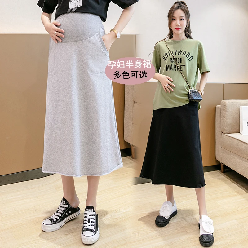 

Модная универсальная юбка для беременных на весну и лето Повседневная тонкая хлопковая юбка А-силуэта средней длины для беременных