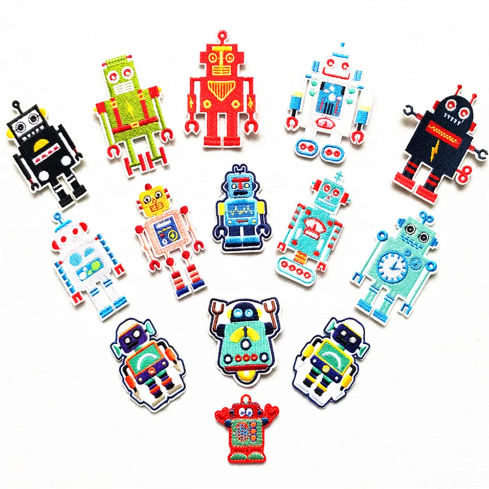 

14Pcs/lot Color Cartoon robot Embroidery cloth patch DIY sticker Clothing Cloth Paste for shirt pants bag need Sewing or ironing