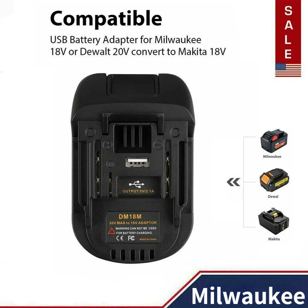 DM18M Battery Adapter for Dewalt 20V for Milwaukee 18V Battery M18 Convert to MAKITA Battery,for Makita Power Tools USB Charging enlarge