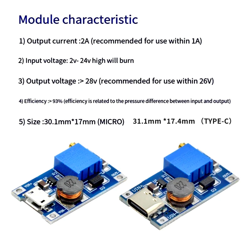 10 шт./лот MT3608 TYPE-C/USB 2A Max DC-DC повышающий модуль питания усилителя мощности от 2-24 В до