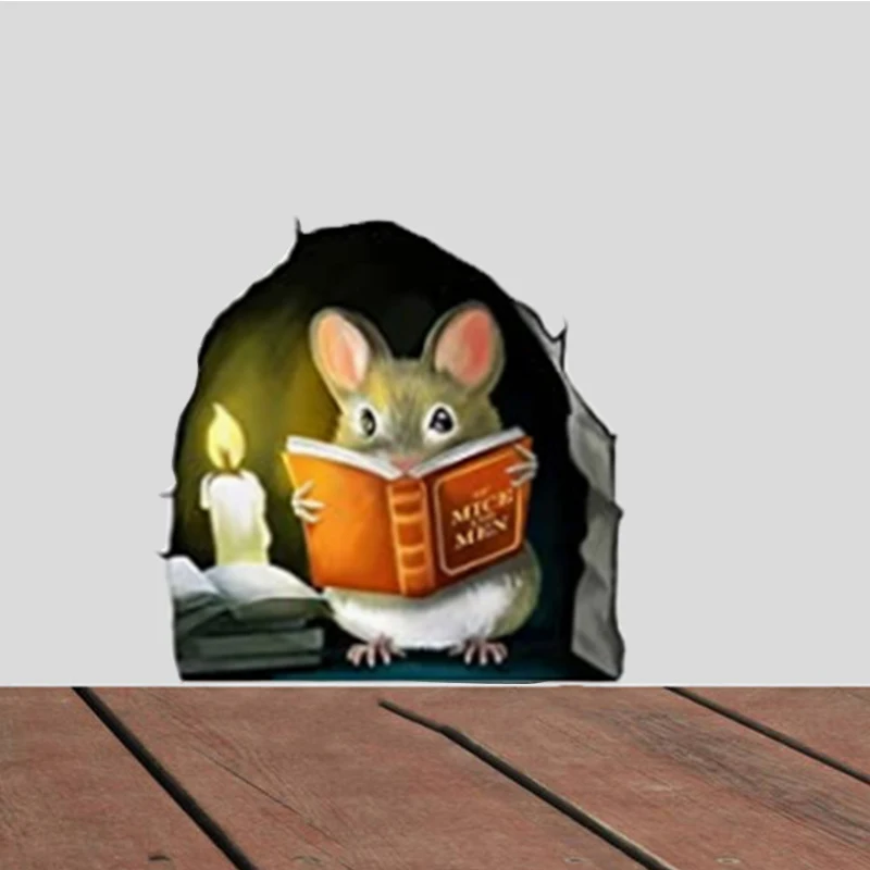 

Creative Cute Realistic 3d Mouse Hole Wall Stickers Kids Room House Art Home Decoration Vintage Animal Mural Decal Decoration