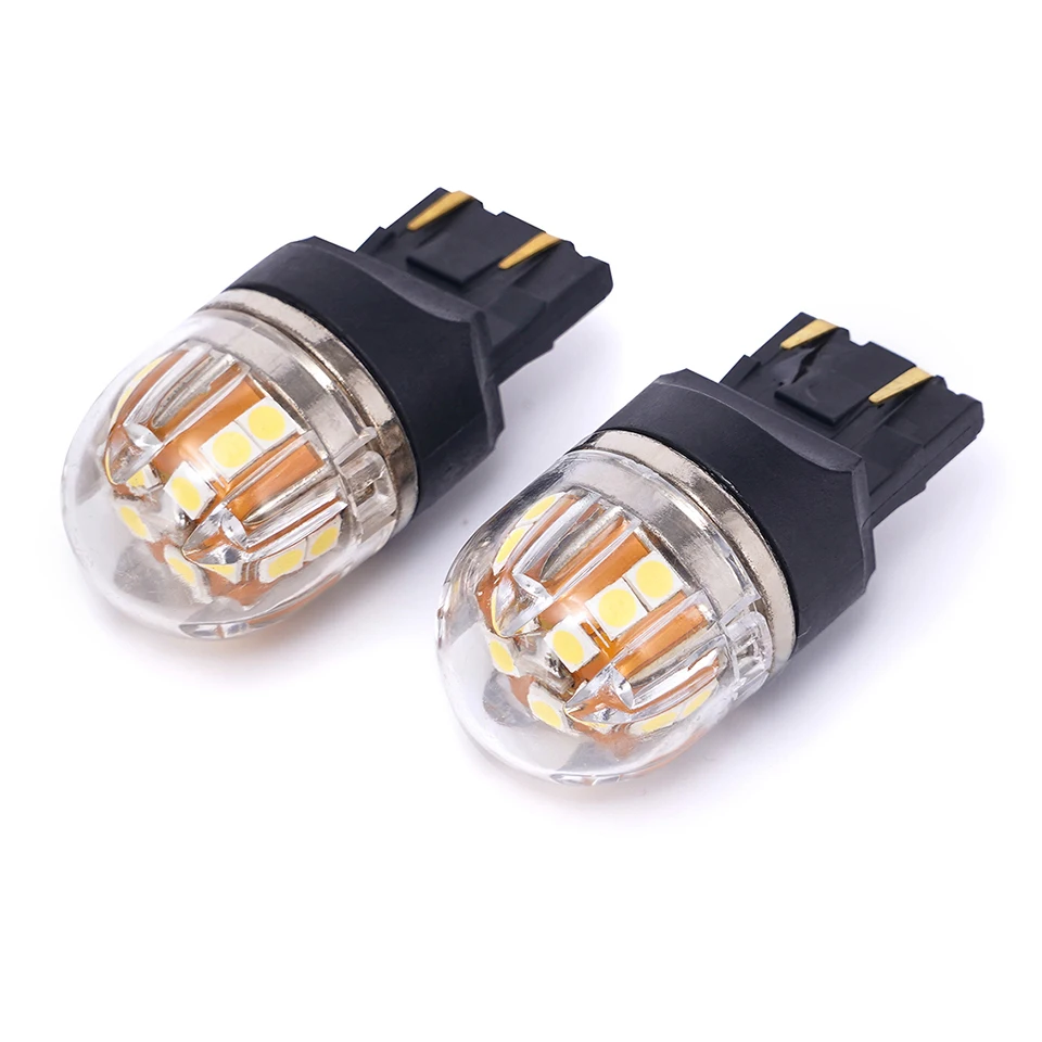 

2x 600LM Coper Base 7443 LED T20 Car Light W21 5W Super Bright Auto Lamp Bulb Reverse Parking Turn Signal 6000K White 12/24V