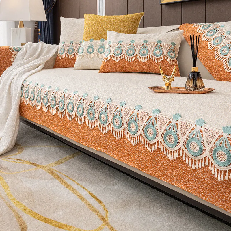 

Элегантные кружевные Чехлы для дивана из синели для гостиной, декор для дивана, подушки, чехол для угловой кушетки кресла, всесезонный Чехол для мебели