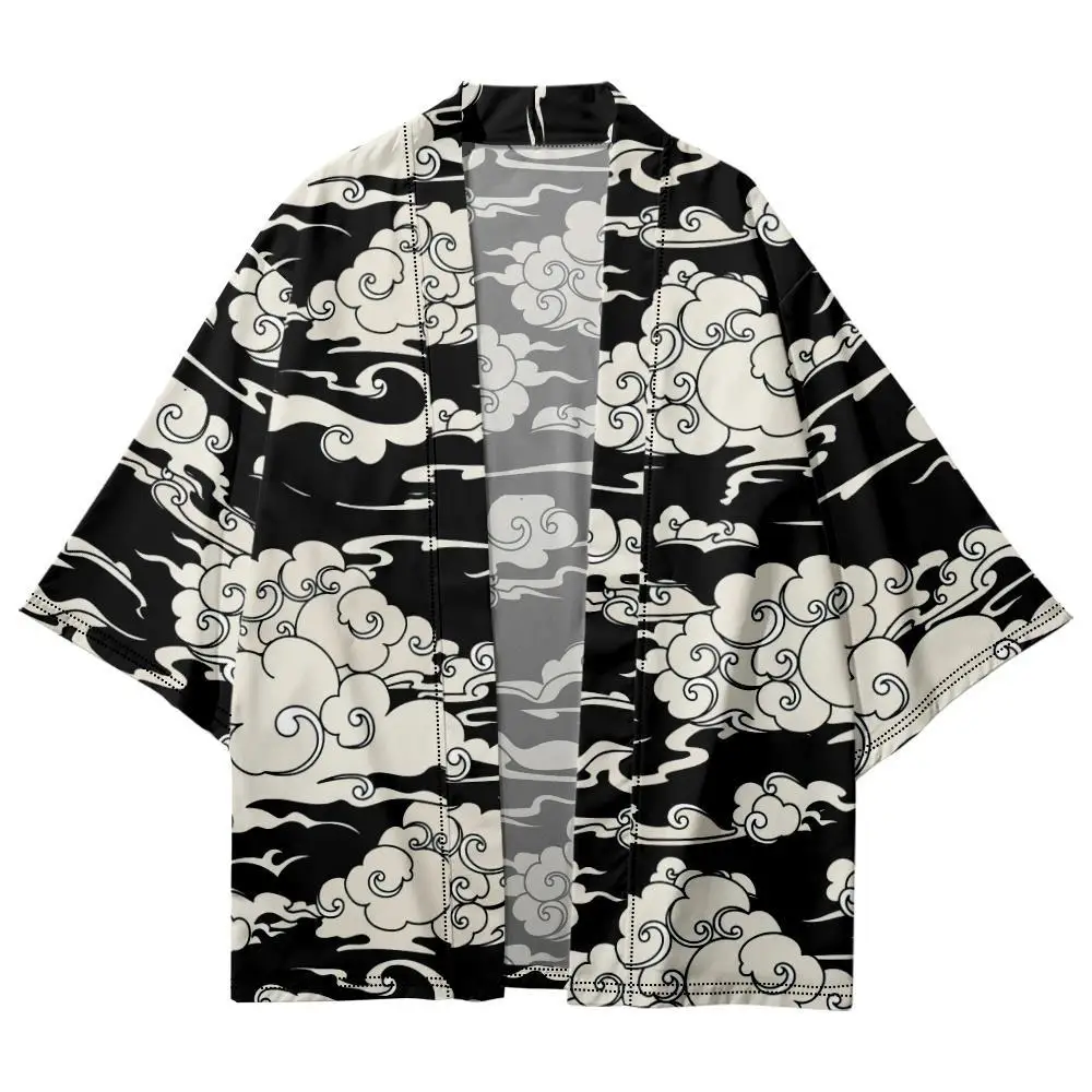 

Cartoon Auspicious Clouds Printed Japanese Kimono Beach Shorts Men Women Looser Cardigan Yukata Clothing Harajuku Haori