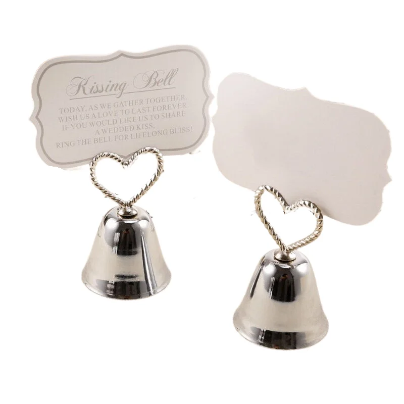 

30Pcs Silver Heart-shaped Bell Place Tag Holder/Seat Card Bracket/Photo Clips/Wedding Table Decoration Favors Gift