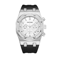 pintime wholesale new fashion men luxury watch all dial work chrono stopwatch rubber strap diamond iced bezel quartz wristwatch