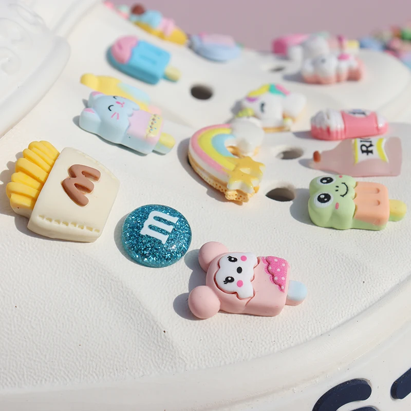 100PCS Resin Croc Charms Bear Candy Cookie Milk Cupcake Ice Cream Rabbit Donut Garden Shoes Button Decorations Xmas Gifts