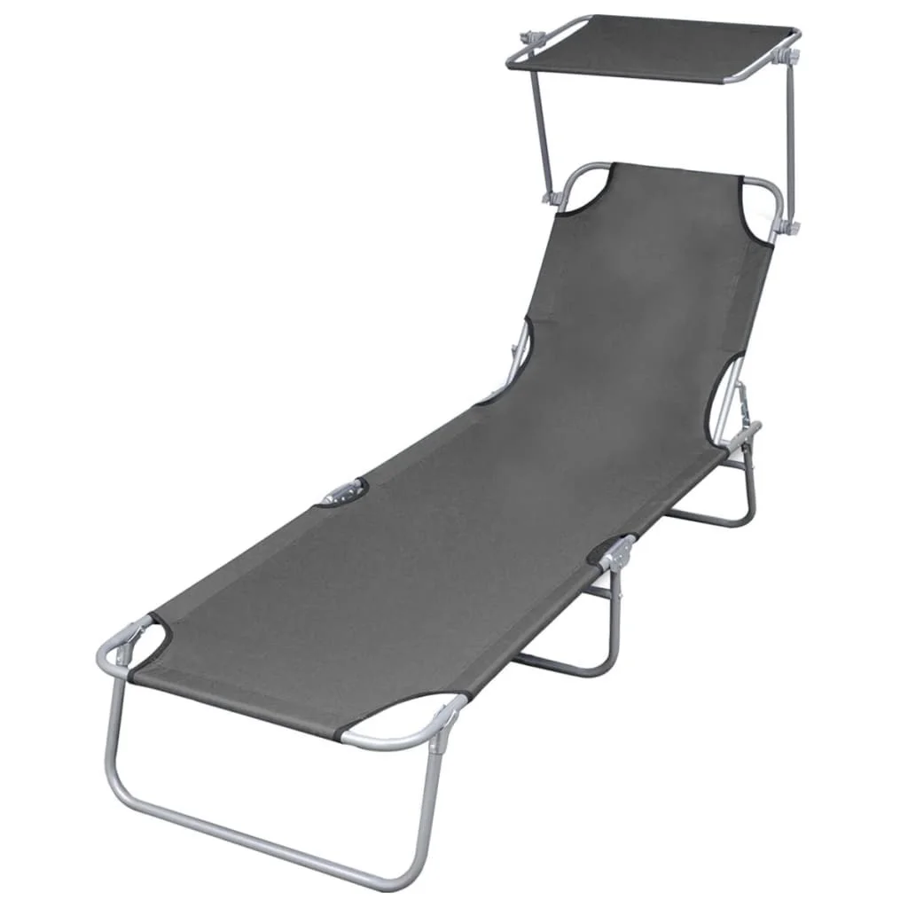 

Folding Sun Lounger with Canopy Steel Gray