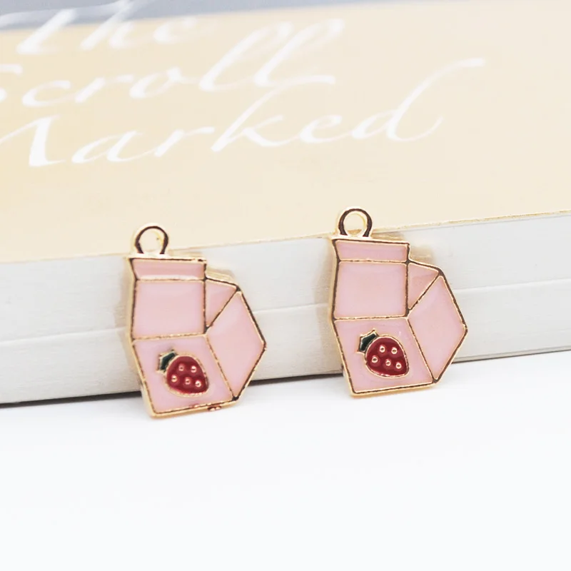 

20pcs/lot Lovely Pink Yogurt Enamel Charms Alloy Pendant Fit for Bracelet DIY Fashion Jewelry Accessories 13*19mm