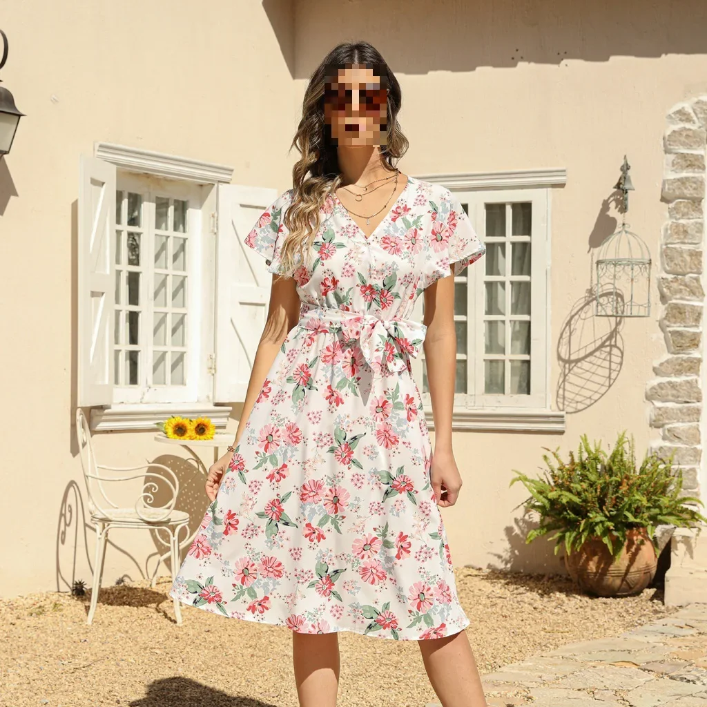 В наличии Новое летнее пляжное платье с короткими рукавами Платье