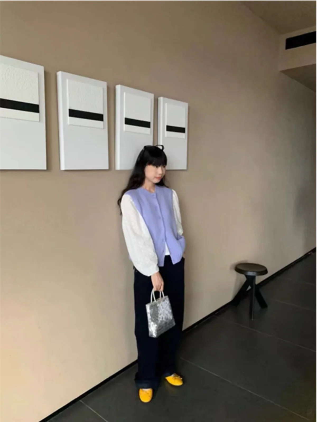 Western Sle Высококачественный популярный фиолетовый вязаный кардиган с круглым