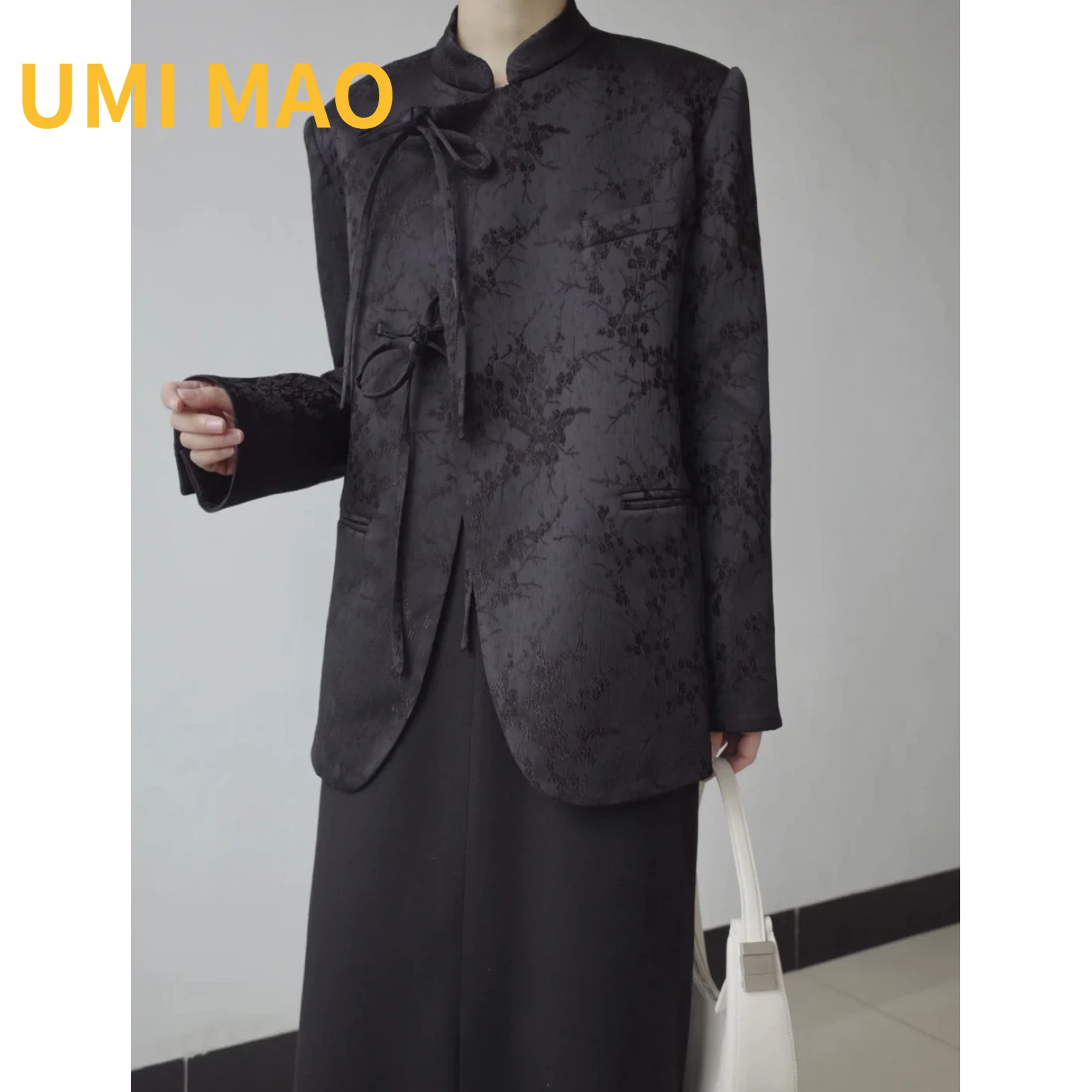 

UMI MAO Yamamoto Dark New Chinese Design Sense Black Gray Jacquard Suit Fashion Jacket Women Spring Femme Blazer Y2K