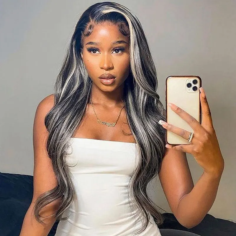 

Highlight Grey Blonde 613 Colored HD 13x4 Lace Frontal Wigs Body Wave Transparent Lace Human Hair Wigs Women Natural Pre Plucked