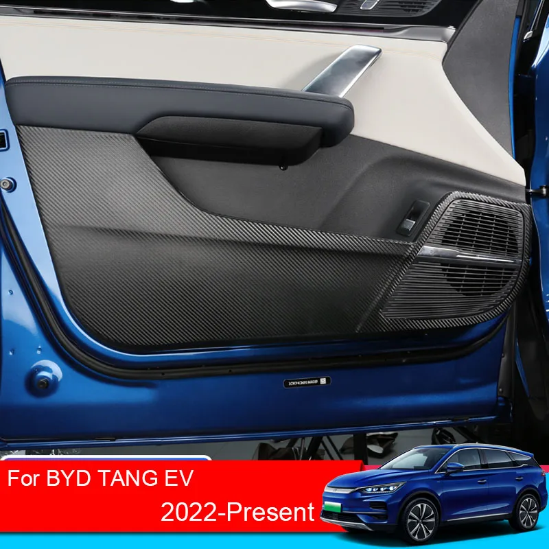 4PCS Car Door Anti Kick Pad For BYD TANG EV 2022-2025 Leather Protection Film Protector Stickers Carbon Trim Auto Accessories