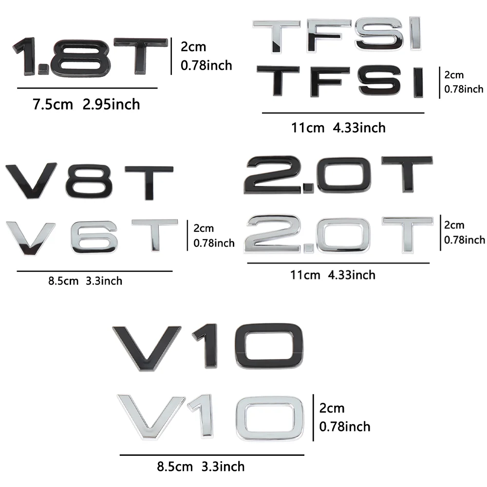 3D ABS черный/серебристый 2 0 т V10 V8T TFSI 1 8 V6T буквы автомобильное крыло боковая эмблема