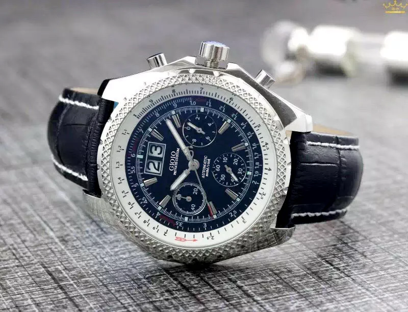 

men quartz chronograph watch black blue leather
