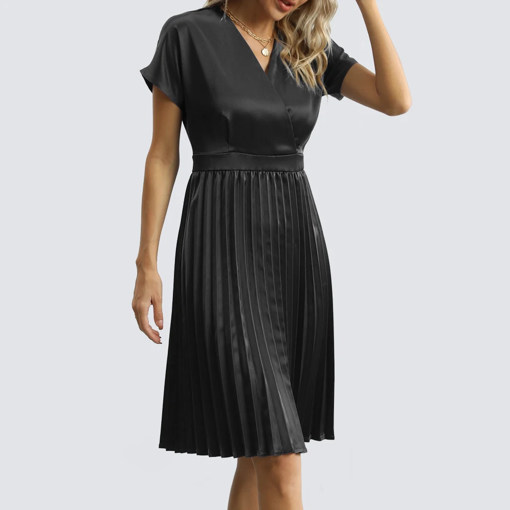 Летние женские модные однотонные плиссированные платья официальное коктейльное