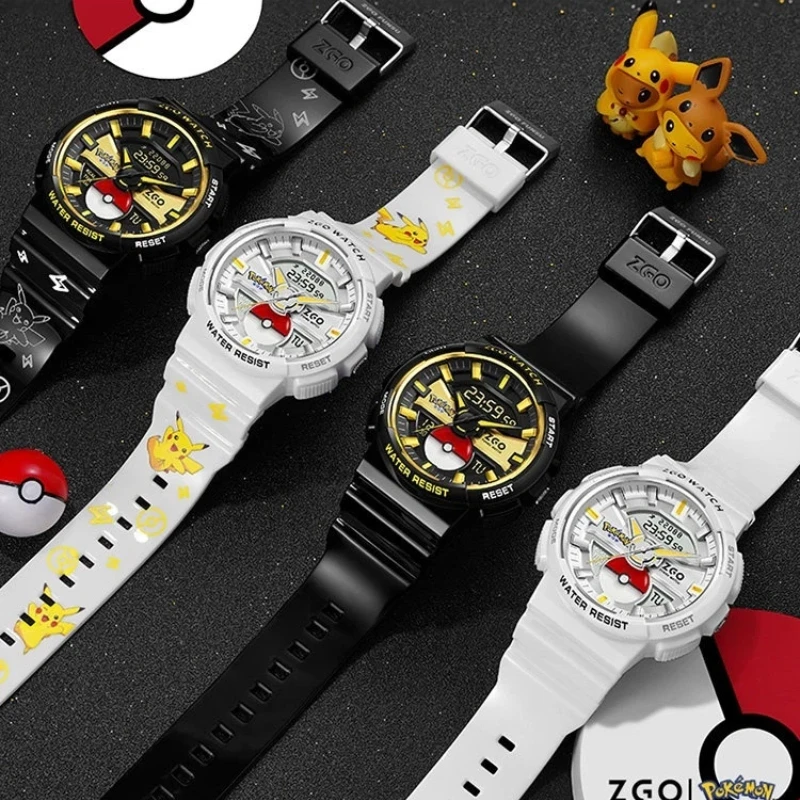 Фото Цифровые часы Zgo Pokem Sports, черные, золотые, водонепроницаемые до 50 м, со светодиодной подсветкой, ударопрочные, с будильником, календарем, для активного отдыха на природе №1
