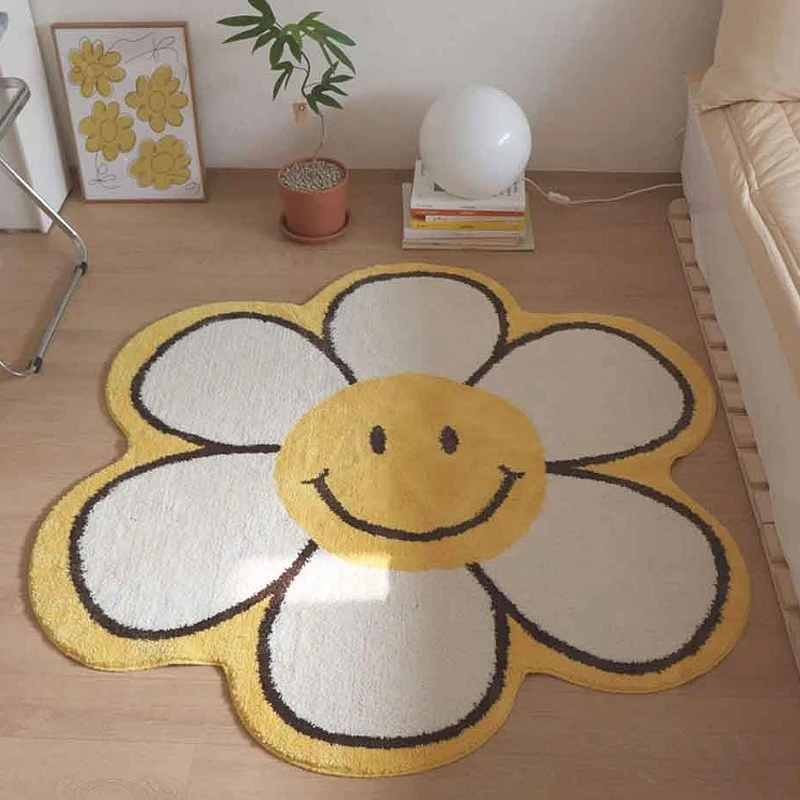 

Плюшевый напольный коврик с подсолнухом Smiley, коврик для спальни, пушистые коврики, прикроватный коврик, Нескользящие большие коврики для го...