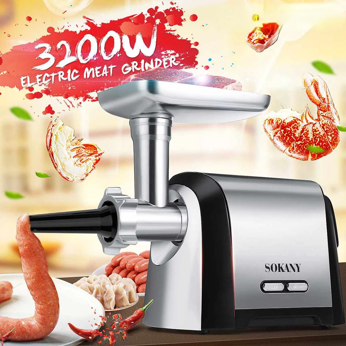 

Электрическая мясорубка из нержавеющей стали, 3200 Вт