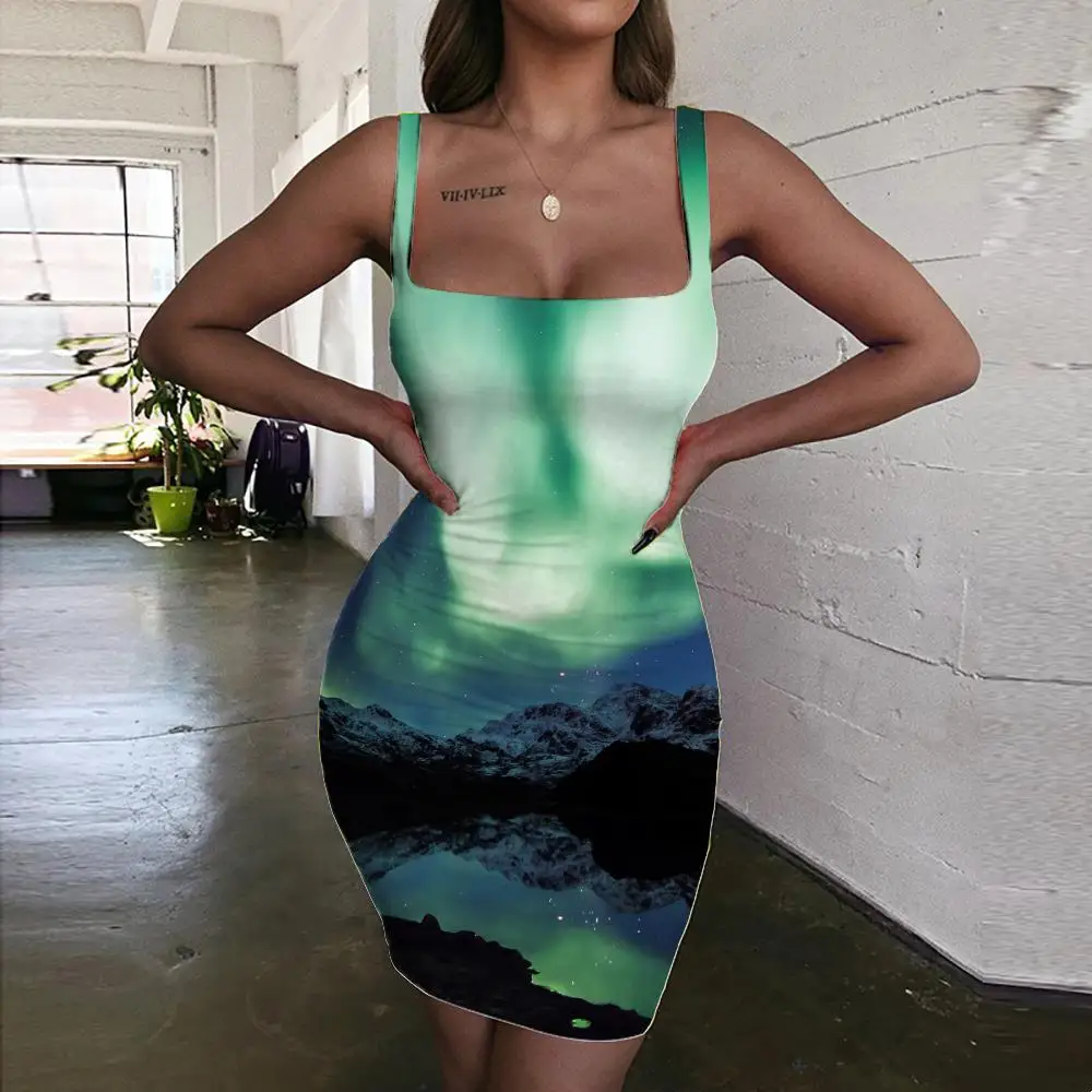 

Женское платье с лямкой на шее, с 3D-принтом