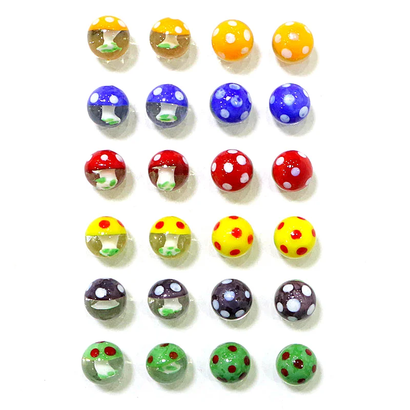 

24Pcs Creative Cute Mushroom Design Rare Glass Marbles Ball Ornament Game Pinball Toys Easter Party Birthday Gifts For Kids 16mm