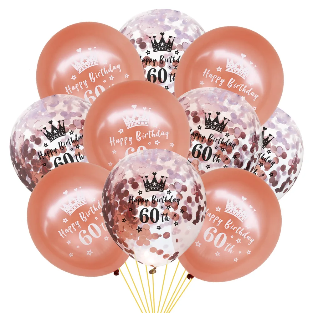 

Rose Gold Happy 60th Birthday Party Latex Confetti Balloons Decorations Hanging for 30th 40th 60th Birthday Ballons Decorations