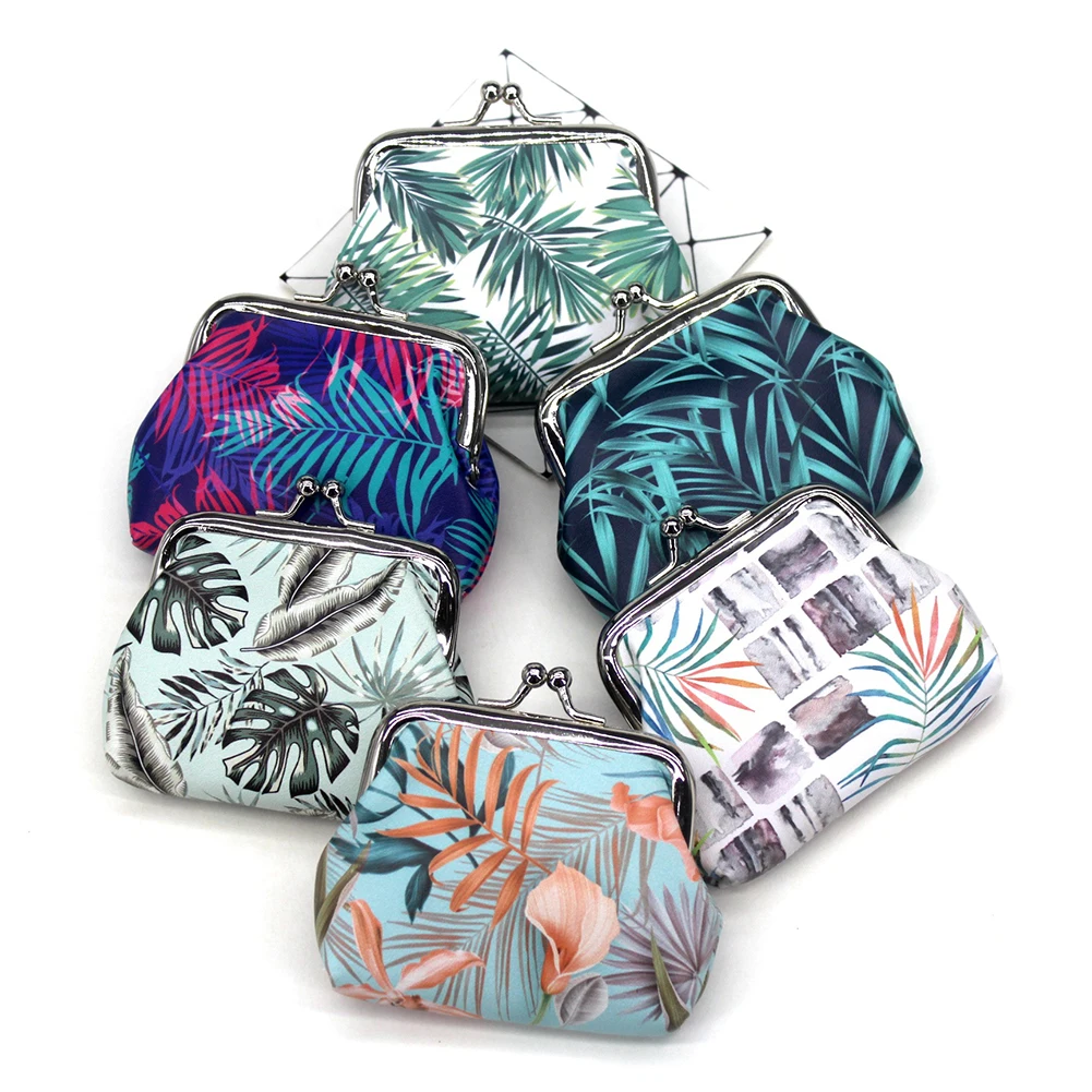 

Vintage Coin Purse Wallet Women Tropical Leaf Print Small Wallet Hasp Creative Clutch Bag Good Gift Women's Mini PU Purses